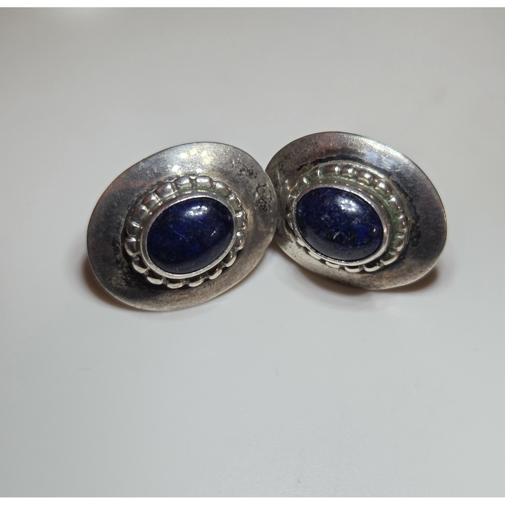Vintage Navajo Sterling Silver & Dark Lapis Post Earrings Signed